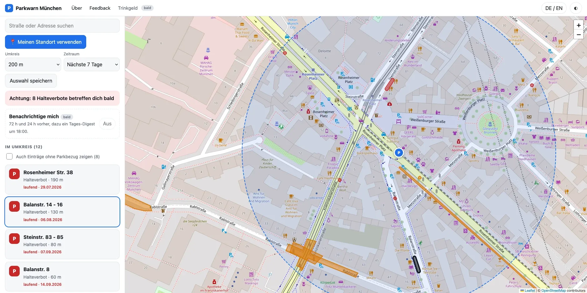 Screenshot of Parkwarn München